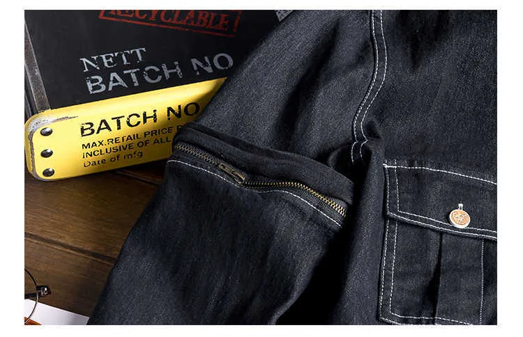Jeans Sokotoo Herren-Overalls aus schwarzem Denim mit Stickerei und langen, abnehmbaren Ärmeln. Lässige Cargo-Jeans mit bestickten Taschen_voghion.com