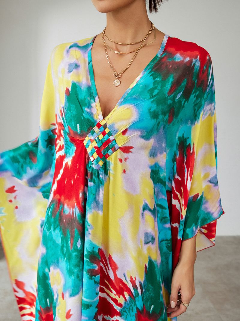 Bohemian katoenen maxi-jurk – oversized strandjurk, zwierige tuniek voor dames, plus-size zwembroek met levendige prints_voghion.com