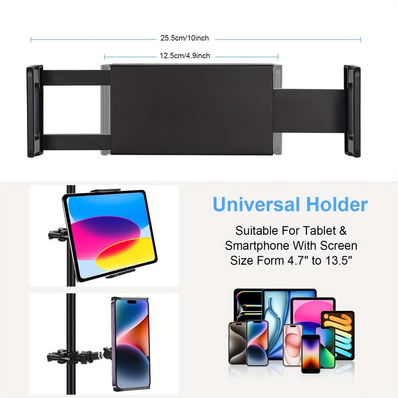 4.7-13.5" Tablet And Smartphone Holder Microphone Stand With 360-Degree Rotatable Swivel Mount For Music Sheet Live_voghion.com