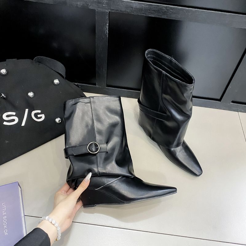 Bottes courtes droites à talon moyen et à talon coulissant, confortables, légères, décontractées et polyvalentes_voghion.com