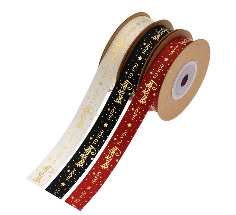 Happy Birthday Ribbon Roll Bronzing Printed Cake Box Packaging Ribbon for Gift Wrapping Crafts, 15 mm X 10 Yards/20 Yards_voghion.com