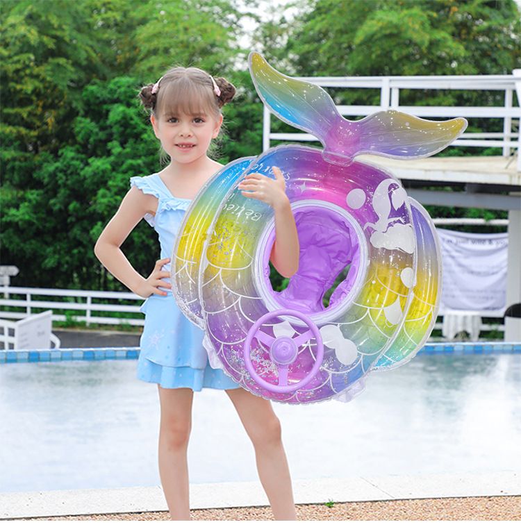 Kids Mermaid Swim Ring - Sparkling Scale Design With Anti-Tip Steering Wheel (Thickened Eco-Friendly PVC Summer Water Play Ages 3-8)_voghion.com