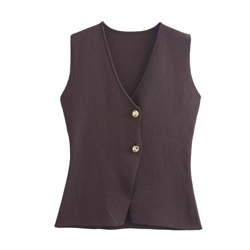 Gilet in maglia con bottoni dorati + gonna a pieghe patchwork piccola da donna ZA Style_voghion.com