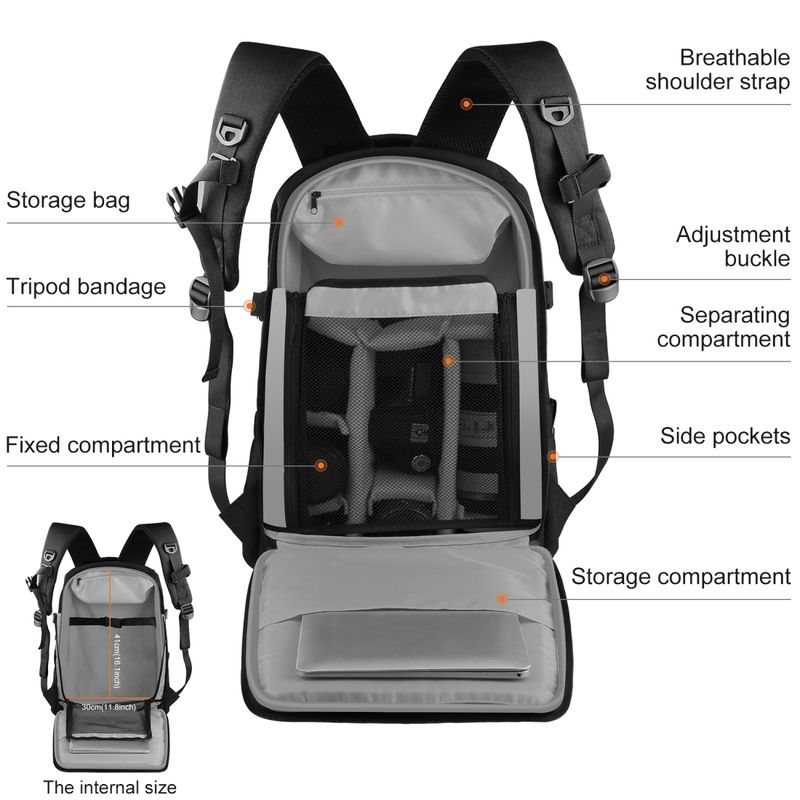 Puluz Outdoor Portable Dual Shoulders Backpack Waterproof With Rain Cover For Camera Lens Stabilizer Photography Bag_voghion.com