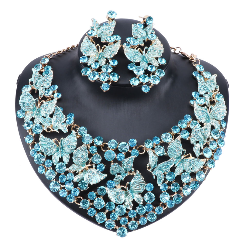 Set di gioielli da donna, da sposa, con cristalli austriaci a grappolo, collana e orecchini_voghion.com