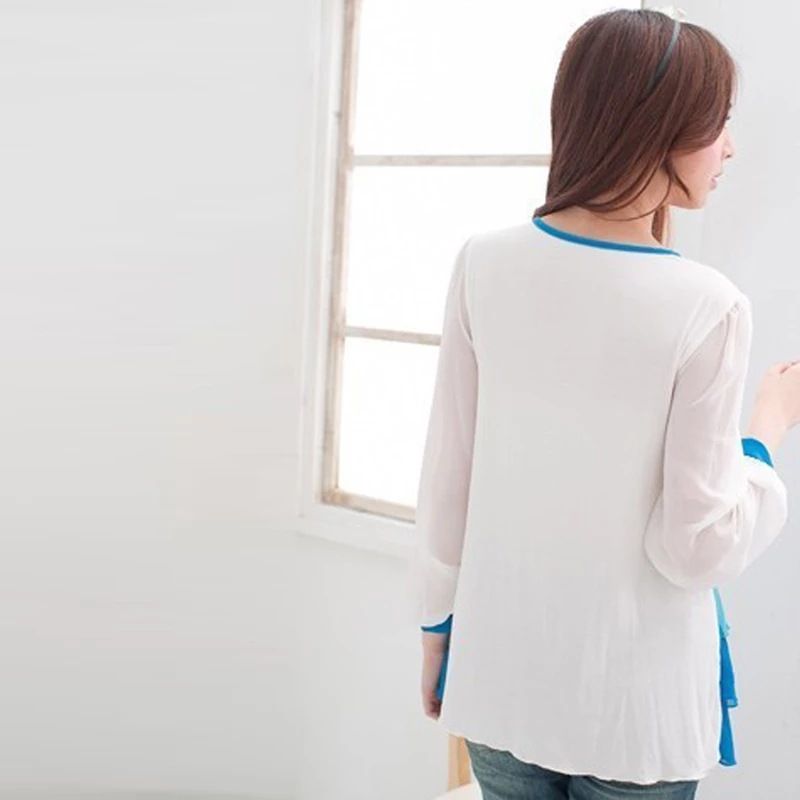 Pregnant shirt with long sleeves lifting breastfeeding top, loose patchwork chiffon 2024 pregnant women's spring and_voghion.com
