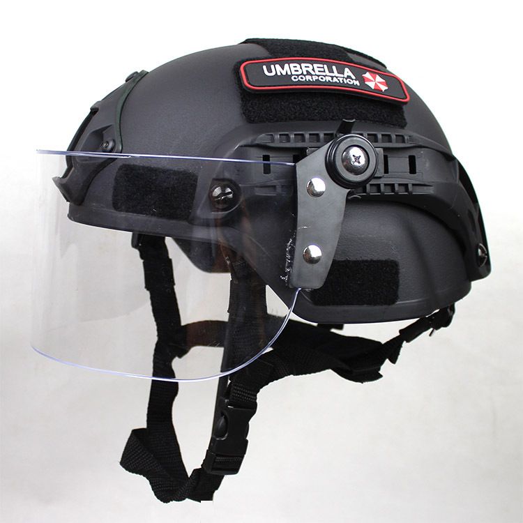Casque version mobile MICH2000 + masque de protection anti-émeute transparent casque tactique de patrouille CS visage anti-coup_voghion.com