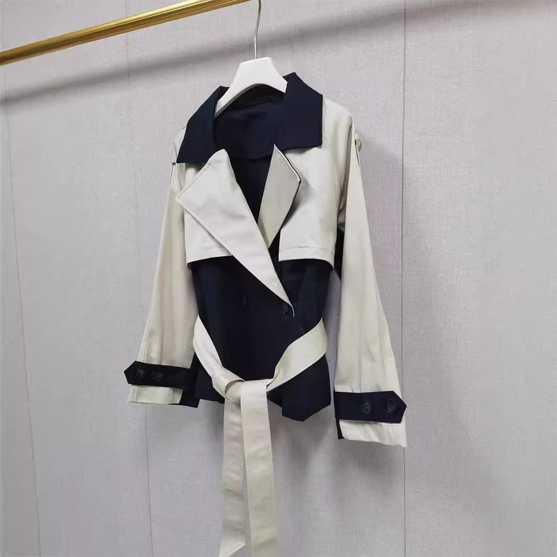 Franse Niche 24 Herfst/Winter Nieuwe Klassieke Stijl Contrasterende Kleur Een Knoop Taille Korte Windjack Voor Vrouwen_voghion.com