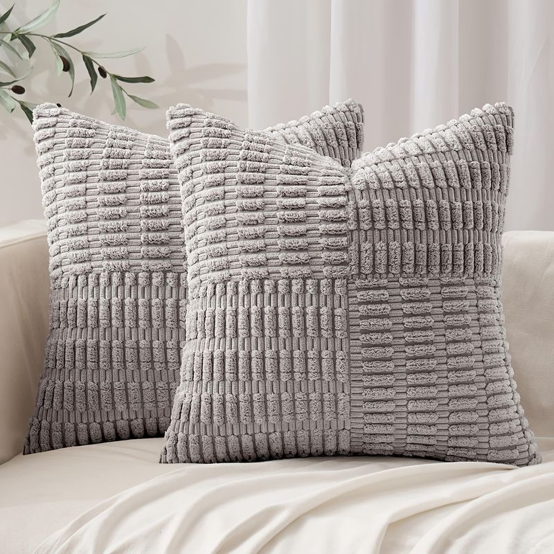 Set van 4 decoratieve corduroy kussenslopen, gestreepte kussenhoezen voor slaapbank woonkamer, zachte pluche kussenslopen, 40x40cm 45x45cm 50x50cm_voghion.com