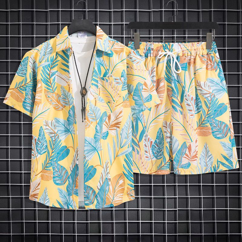 Herrenbekleidung Sommer Kurzarm Herrenhemd Meer Strand Urlaub Freizeit Lose Shorts Herrenbekleidung Trend_voghion.com