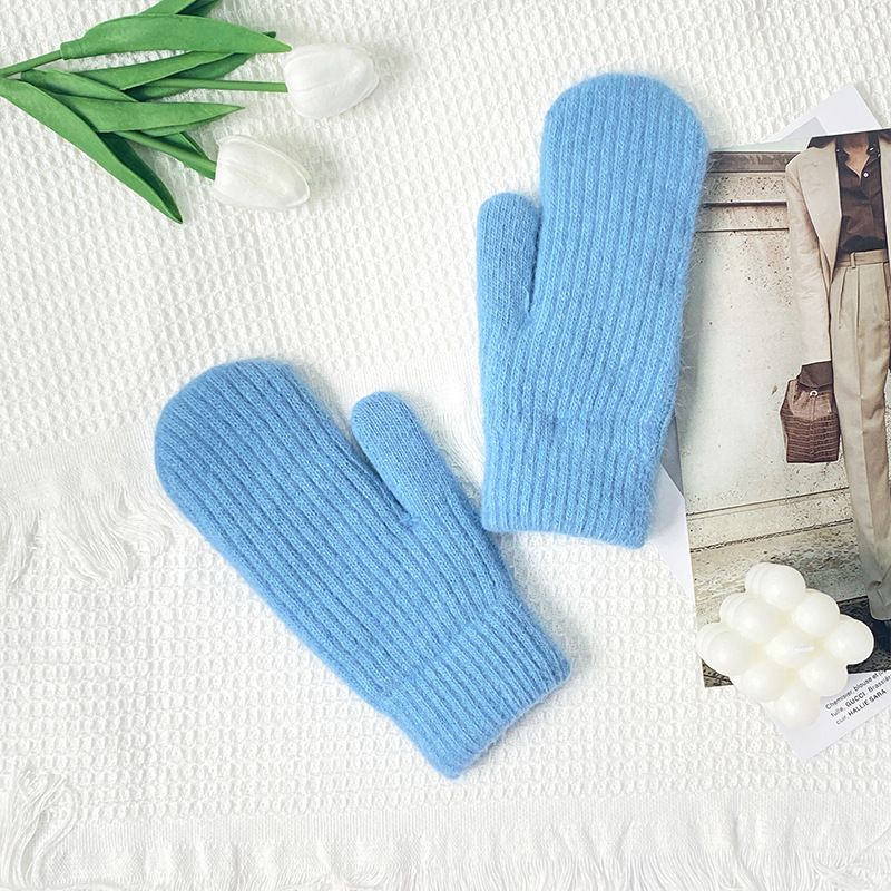 Coprisacco in lana lavorata a maglia M e guanti invernali antivento caldi e spessi per adulti, più guanti in pelliccia di coniglio in velluto_voghion.com