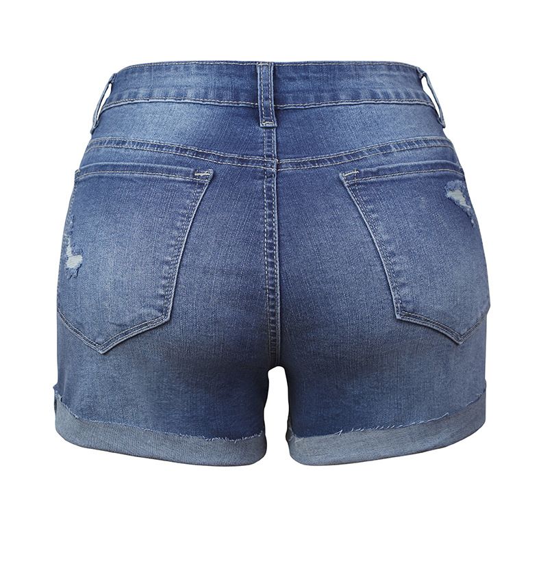 Damenbekleidung Elastische perforierte Denim-Shorts Lässige Jeans Modische Hosen_voghion.com