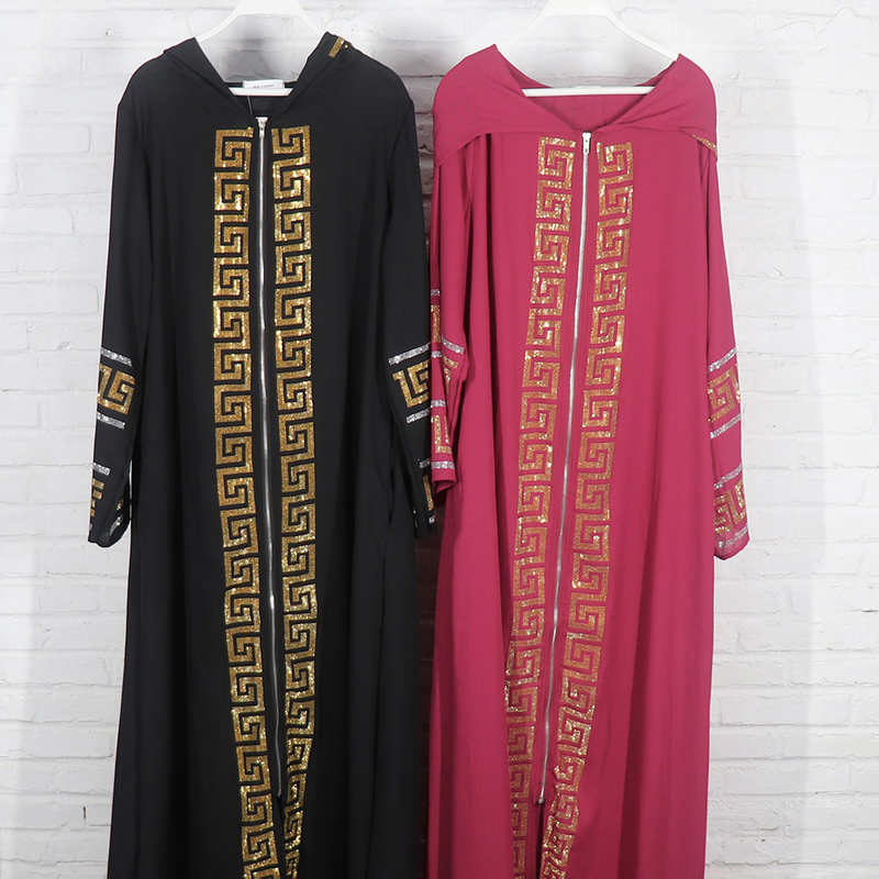 Dammekleedung ethnesch Kleeder grouss Schaukelkleid Moslem Stil Kleed fashionable Diamant mat Hut_voghion.com
