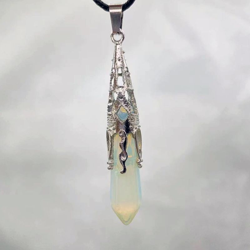 Colliers rétro bijoux cristal naturel gemme alliage pendule hexagonal Morning Glory pendentif simple pendentif collier_voghion.com