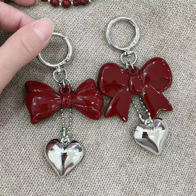Porte-clés pendentif amour rouge, pendentif nœud, ornements de sac, bijoux en acrylique, porte-clés cravate_voghion.com