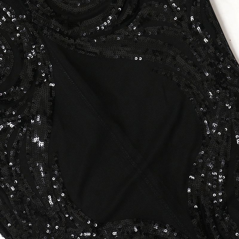 Sexy sleeveless round neck see-through jumpsuit, polyester mesh spliced sequin style, slim trousers_voghion.com