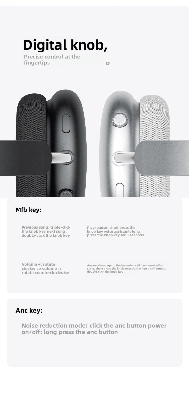 Nuove cuffie Bluetooth wireless con cancellazione attiva del rumore ANC e batteria a lunga durata, compatibili con Apple_voghion.com