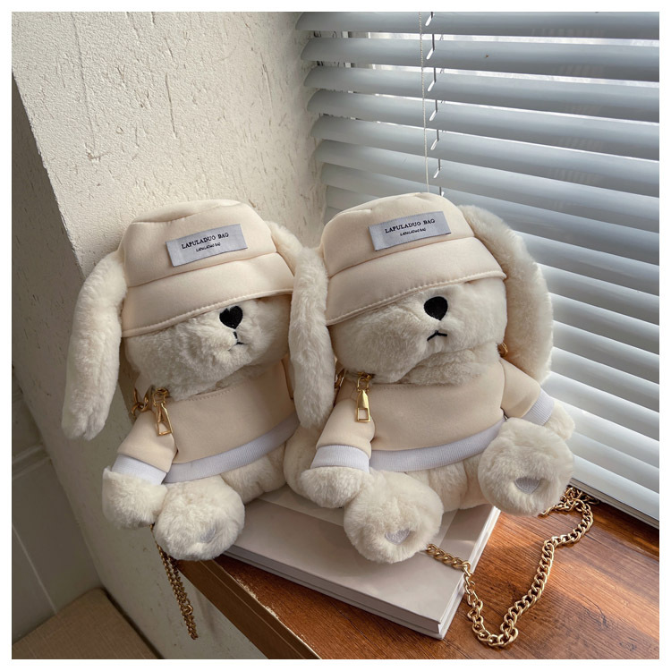Simpatica borsa per bambole in peluche con orecchie di coniglio per donna 2024 Borsa a tracolla con catena in peluche versatile autunno/inverno in peluche di nuova tendenza_voghion.com