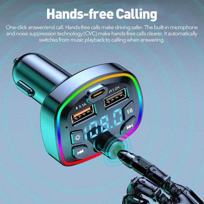 Transmissor FM 5.0 compatível com Bluetooth e viva-voz, 2 reprodutores de MP3 rápidos, receptor de áudio, kit carregador de carro, modulador viva-voz_voghion.com