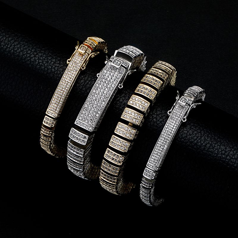 Men's And Women's Hip Hop Chain Bracelet With 6mm Cubic Zirconia Stones - Durable Gold & Silver Plated Link Bracelet For Casual Wear_voghion.com
