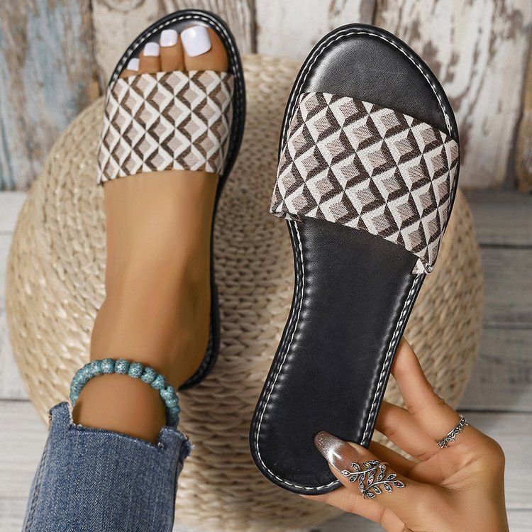 Große Damenschuhe, Sommer 2024, neues Leopardenmuster, flacher Boden, immer schleifende Strandschuhe mit rundem Kopf, Größe 43_voghion.com