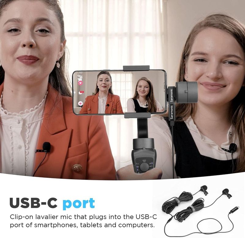 Saramonic LavMicro U3C USB Type-C kondenzátor kettős Lavalier hajtókamikrofon Android okostelefonhoz Youtube videó_voghion.com