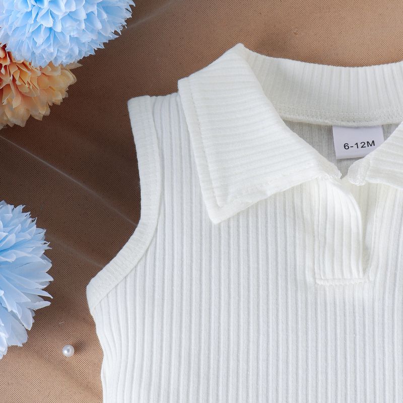 Kinderkleidung für Mädchen im Sommer, neuer Stil, geripptes Revers, Weste, Oberteil, Faltenrock mit Gürtel_voghion.com