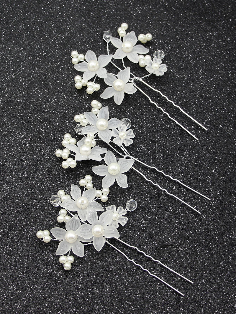 Bruids bruiloft hoofdtooi haaraccessoires rode en witte parel kralen matte bloem haarplug U-vormige haarplug haarspeld groothandel_voghion.com