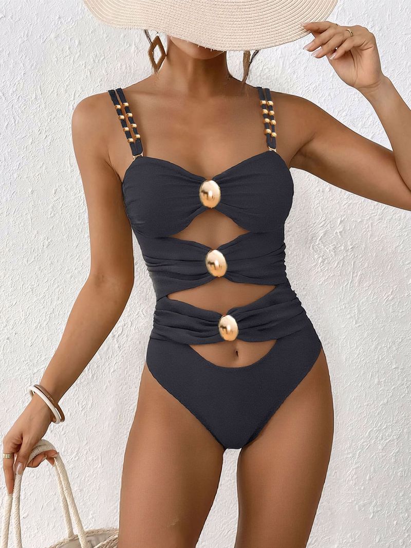Maillot de bain une pièce à boucle métallique pour femme_voghion.com