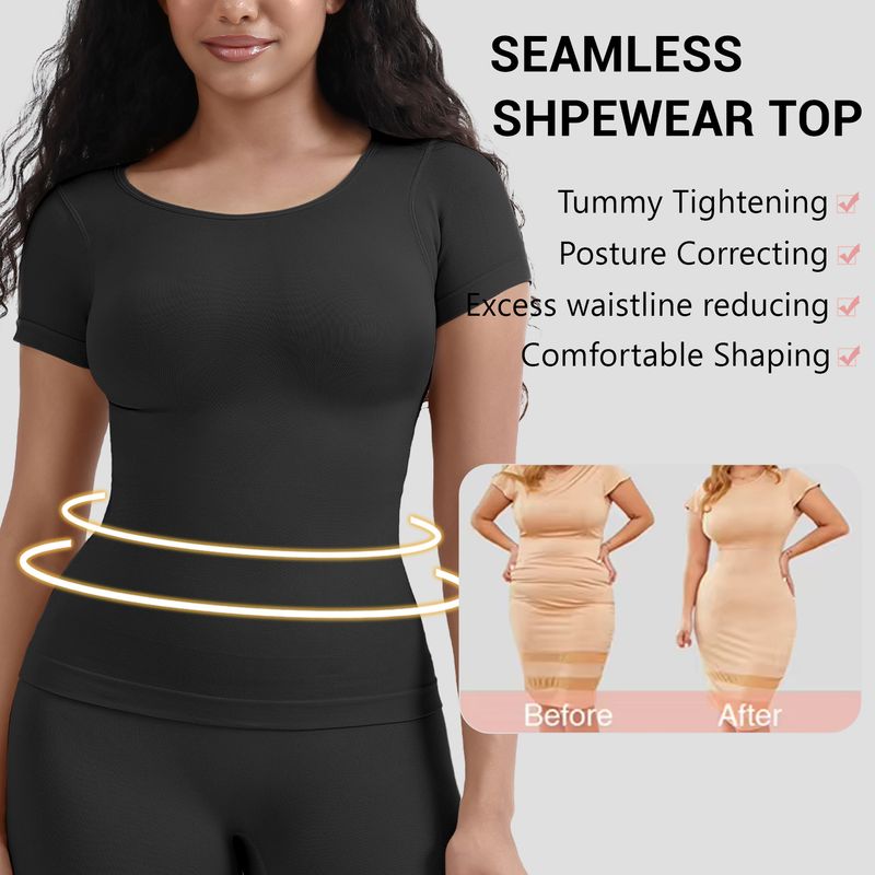 Korsett Bauchformung T-Shirt nahtlos Taille Kuerzärmlech Kierperformend Top Korsett_voghion.com