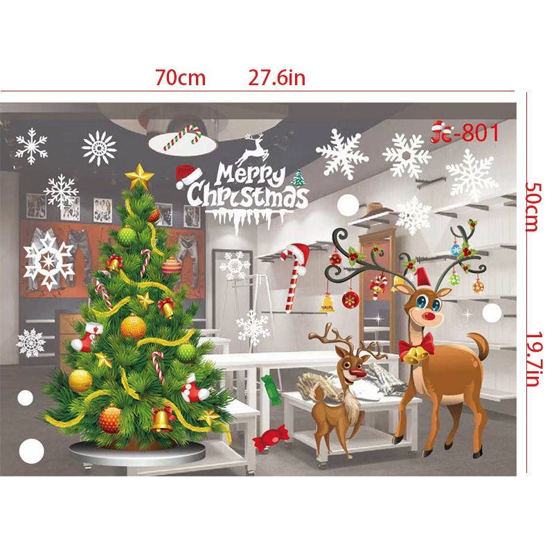 Christmas snowflake elk sleigh window decoration Christmas tree 3d static sticker New Year window sticker Christmas sticker_voghion.com