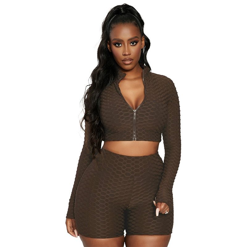 Trendy effen trainingspak met ananasprint voor dames – bijpassende casual outfit met lange mouwen (S/M/L/XL/XXL)_voghion.com