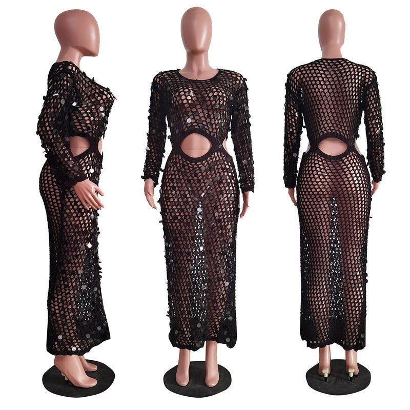 Women's hand-knitted casual hollow sequin beach skirt_voghion.com