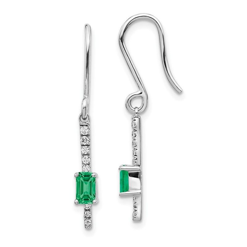 14k White Gold 1/8 Carat Lab Grown Diamond VS/SI+ G+ And Created Emerald Complete Sheppards Hook Earrings_voghion.com