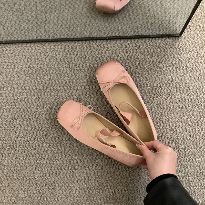 Flache rosa Ballerinas Fee 2025 neue Frühling Satin Silber Mary Jane Schuhe_voghion.com