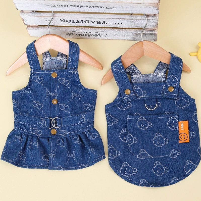 Haustier Katze Neue Denim Strap Outfit Kleine Hund Bichon Malteser Paar Frühling Sommer Kleidung_voghion.com