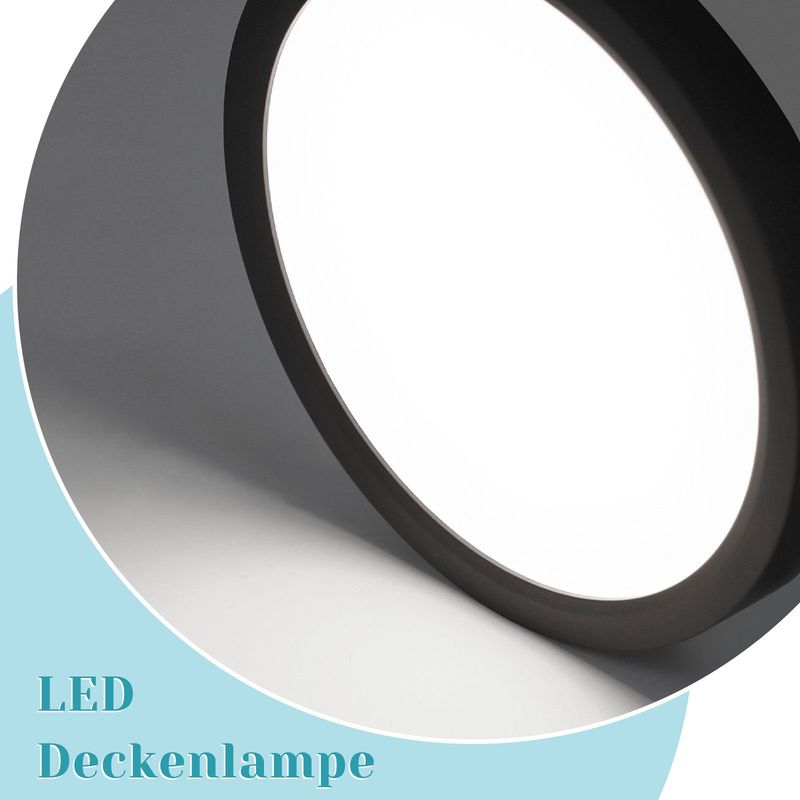 Glitzerlife Deckenlampe LED Deckenleuchte Schwarz - Ø30cm Badezimmerlampe Flach Schlafzimmerlampe Rund Deckenbeleuchtung 24W Kaltweiß Badlampe Für Küche Flur Bad_voghion.com