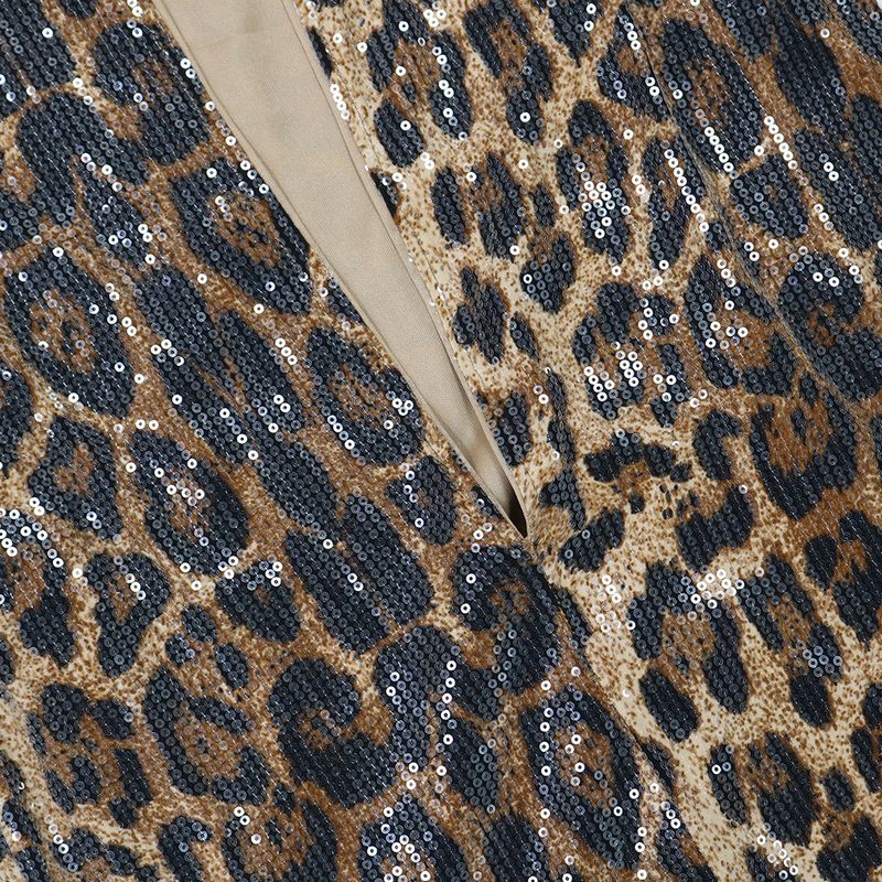 Női ruházat Leopárdmintás Szexi Ruha Flitteres Üreges Pántnélküli Hát nélküli Hasított Ujjak Bankett Stílusú Ruha_voghion.com