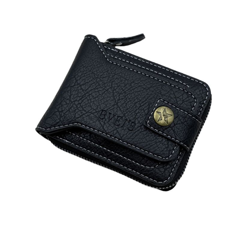 New Men's Short Zipper Coin Purse Copper Buckle Design Wallet Wear-Resistant Polyester_voghion.com