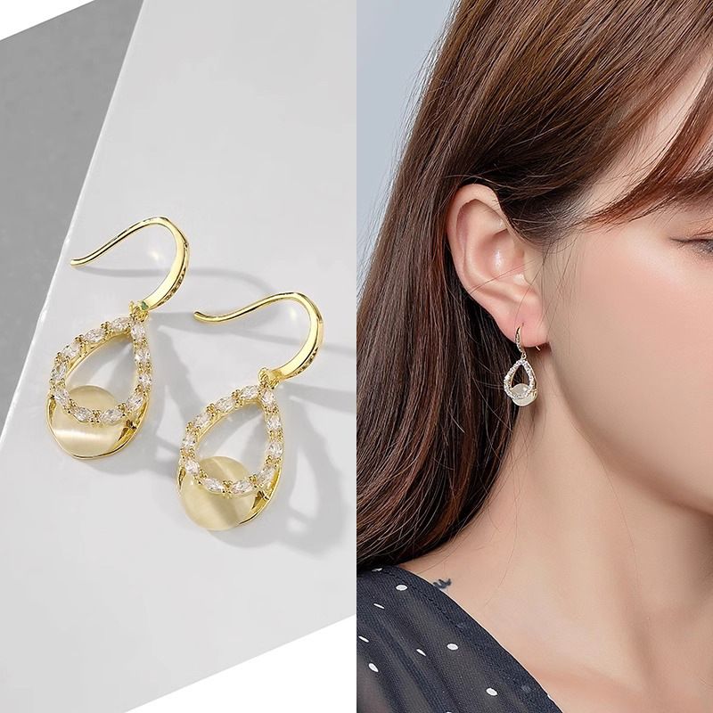 Opal Ear Hook Women's Simple New Internet Celebrity High-end Ear Hook Temperament Personalized Fashion Jewelry Versatile Trendy Earrings_voghion.com