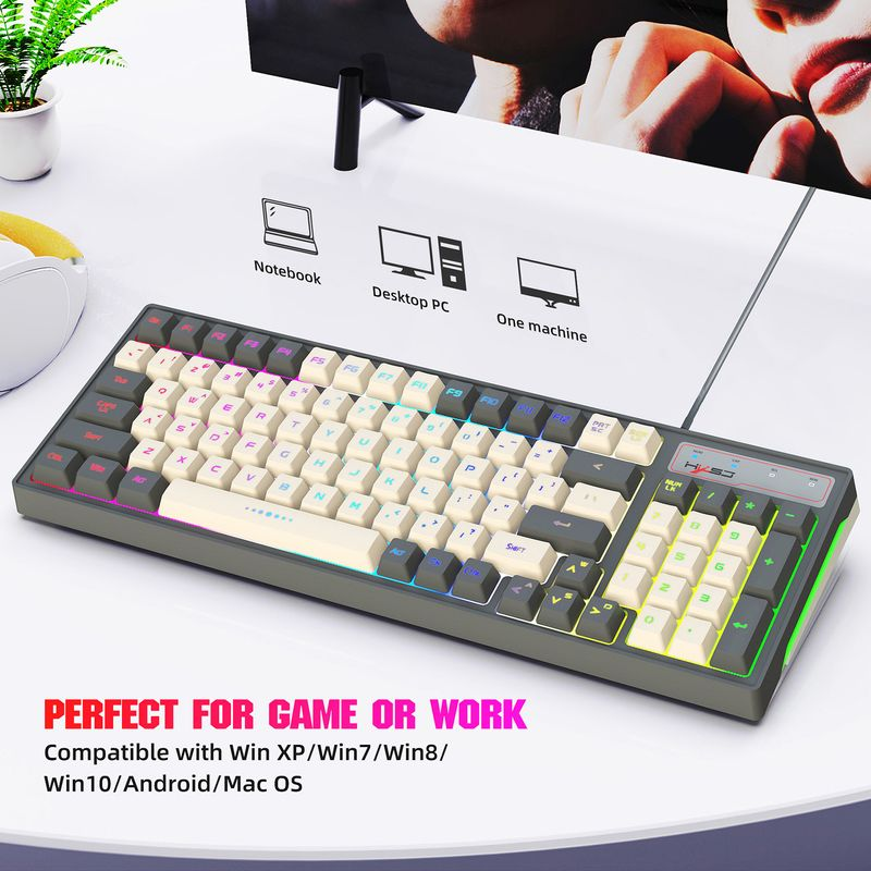 Farfi V600 Wired Keyboard Quick Response Anti-skid Compact 96 Keys RGB Backlight USB Gaming Keypad for Desktop_voghion.com