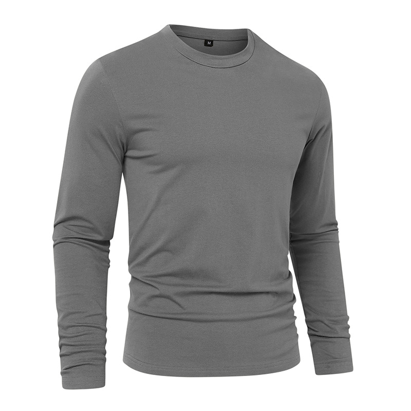 Herrenbekleidung Herren-Langarm-T-Shirt für Herren, einfarbig, Rundhalsausschnitt, langärmelig_voghion.com