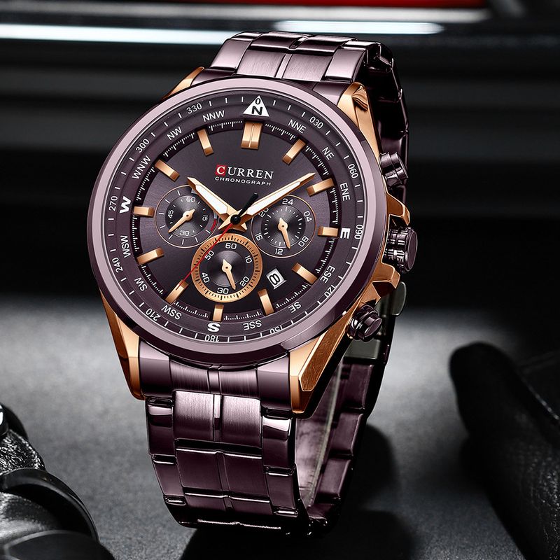 Orologio da uomo al quarzo in acciaio inossidabile con datario, orologio da polso analogico multifunzionale a 6 lancette, orologio casual da lavoro_voghion.com