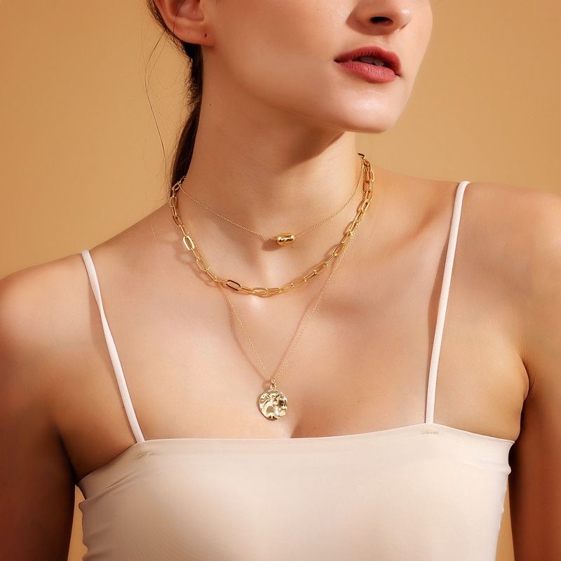 Colgante multicapa para mujer, cadena de clavícula sencilla, collar con temperamento, suéter, accesorios para ropa_voghion.com
