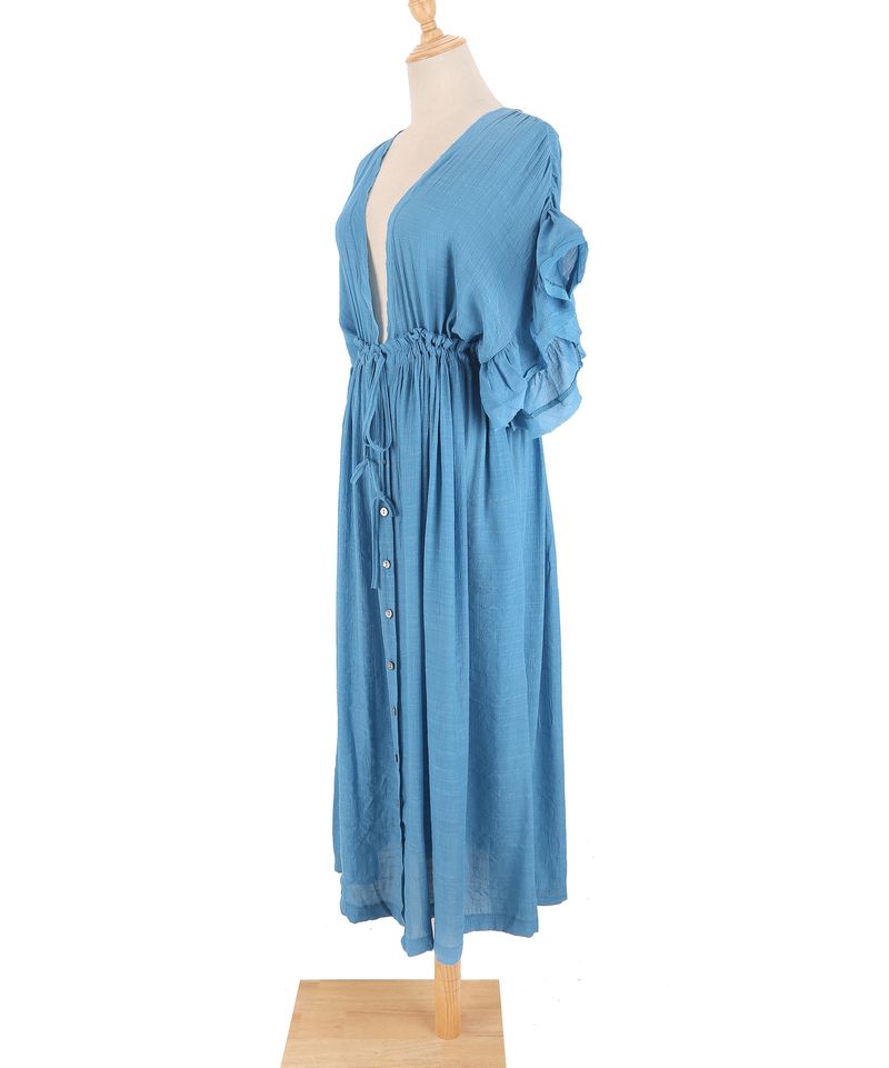 Boho Button Front Cover Up Dress With Belt - Beach Sun Protection Kimono Cardigan For Women_voghion.com