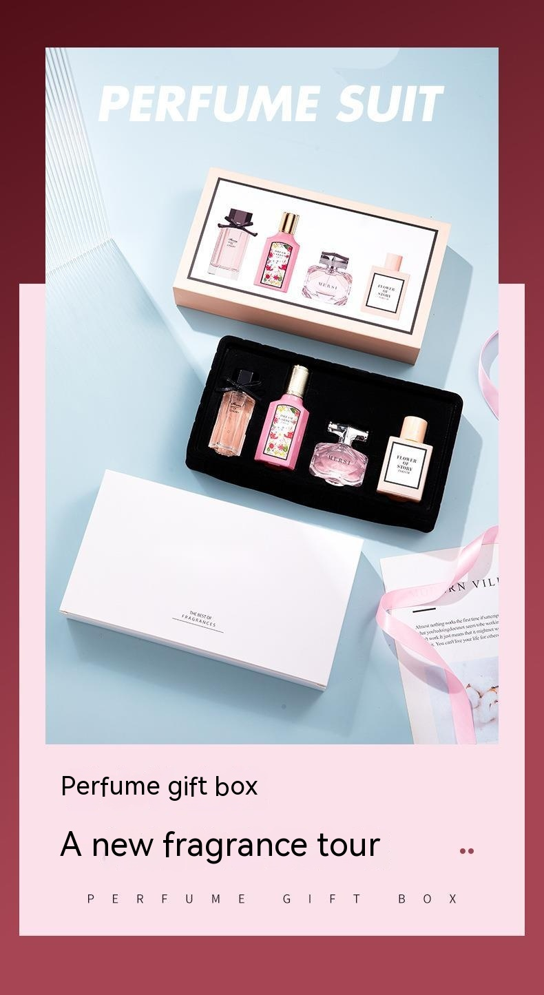2024 Novo Perfume Feminino Conjunto de Quatro Peças Floral Blossom Caixa de Presente Fragrância Fragrância Fresca e Duradoura_voghion.com