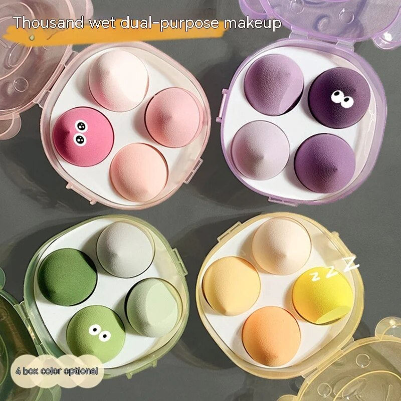 Bear Cat, set di quattro pezzi di spugna per trucco a doppio uso asciutto e bagnato, corda super morbida, set di uova di bellezza_voghion.com