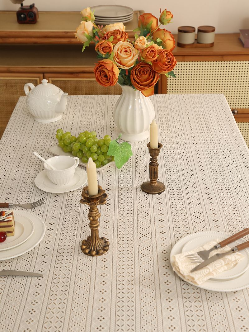 Nordic Luxury Dot Lace Trim Tablecloth – Elegant Non-Slip Durable Cover For Dining Table, Coffee Table, And Side Table, Multiple Colors & Sizes_voghion.com