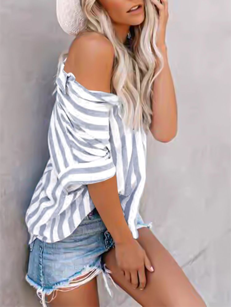 Cardigan a maniche corte con stampa a righe e colori a contrasto, casual e da pendolare, da donna_voghion.com