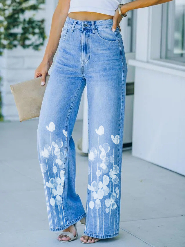 Dammekleeder Blatdrock Südostasiatesch Retro Konscht Breetbeen Mopping Jeans Dammefräizäit Wanter Nei Produkter_voghion.com